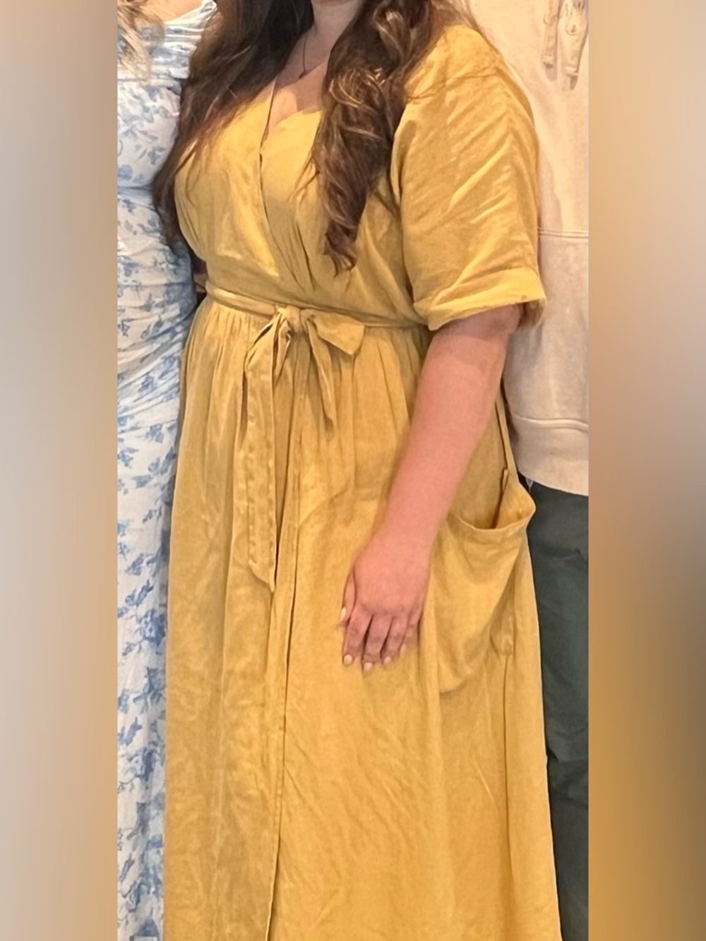 Urban Outfitters Mustard Midi Wrap Dress with Tie Waist